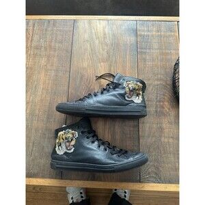 Men’s Gucci High Top Tiger Leather Black Sneaker Size UK 11 451621